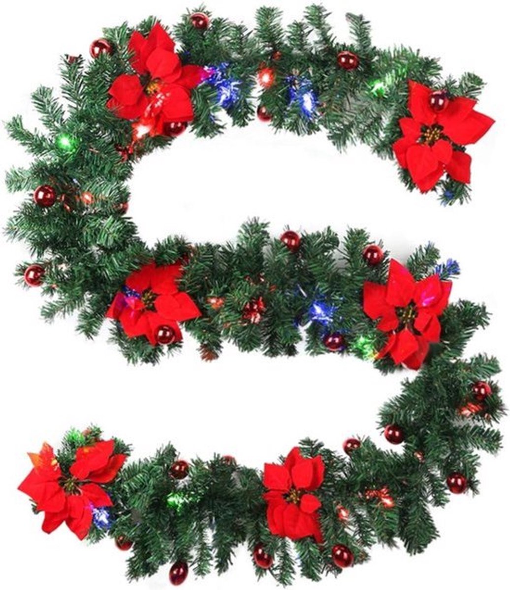 9ft kerstslinger binnen buiten muur trapdecoratie met licht bessen voor kerstfeest