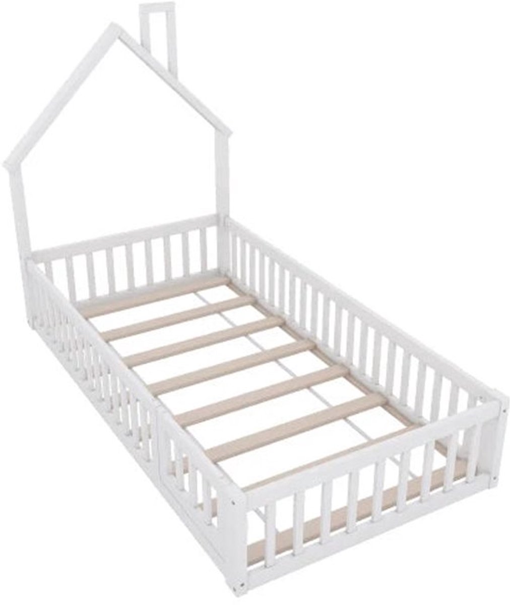 Kinderbed Tweepersoonsbed - Bed in Huis Design met Schoorsteen - Massief Houten - Bed met