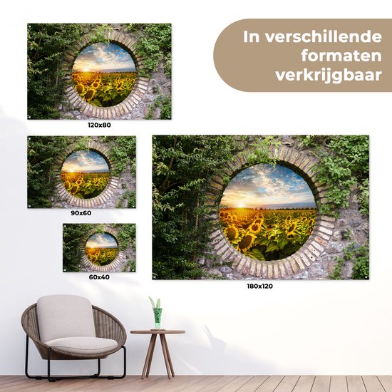 Affiche de jardin - Fleurs - Tournesols - TransparentSoleil - Nuages - Jardin - 120x80 cm - Décoration de jardin - Toile de clôture - Toile de jardin