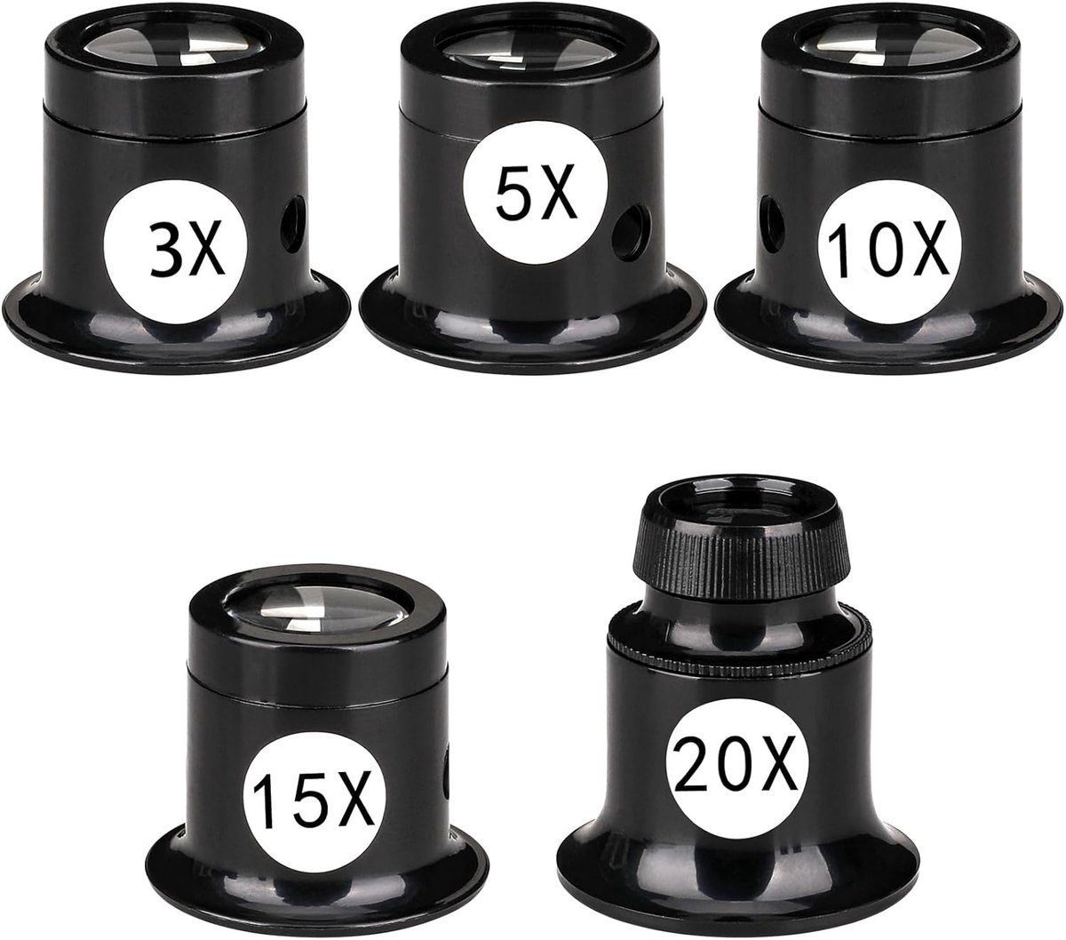 5 Stuks Draagbare Juweliers Loep Set - Handbediende Vergrootglas - 3X / 5X / 10X / 15X / 20X - Optische Lens - Voor Sieraden, Munten, Textiel en Elektrische Schakelingen