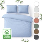 Housse de couette avec fermeture éclair - Percale de Katoen 200 fils qualité hôtelière - 200x220 cm + 2 taies d'oreiller 60x70 cm - Blauw