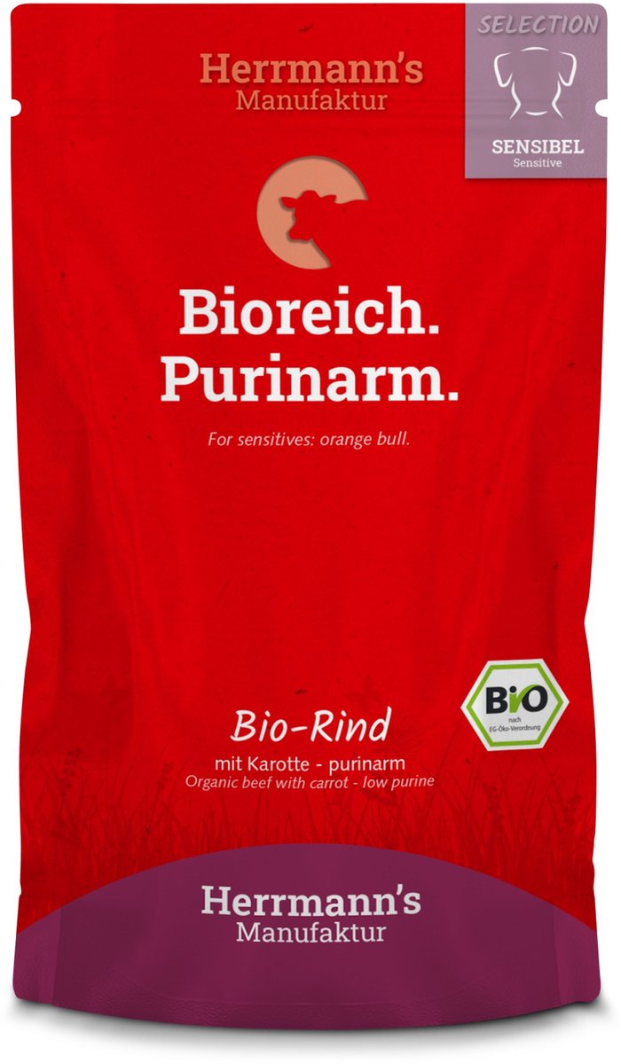 Herrmann's Bio Sensitive hond Purinearm Rund met wortel 150 gr. - per 14 stuks