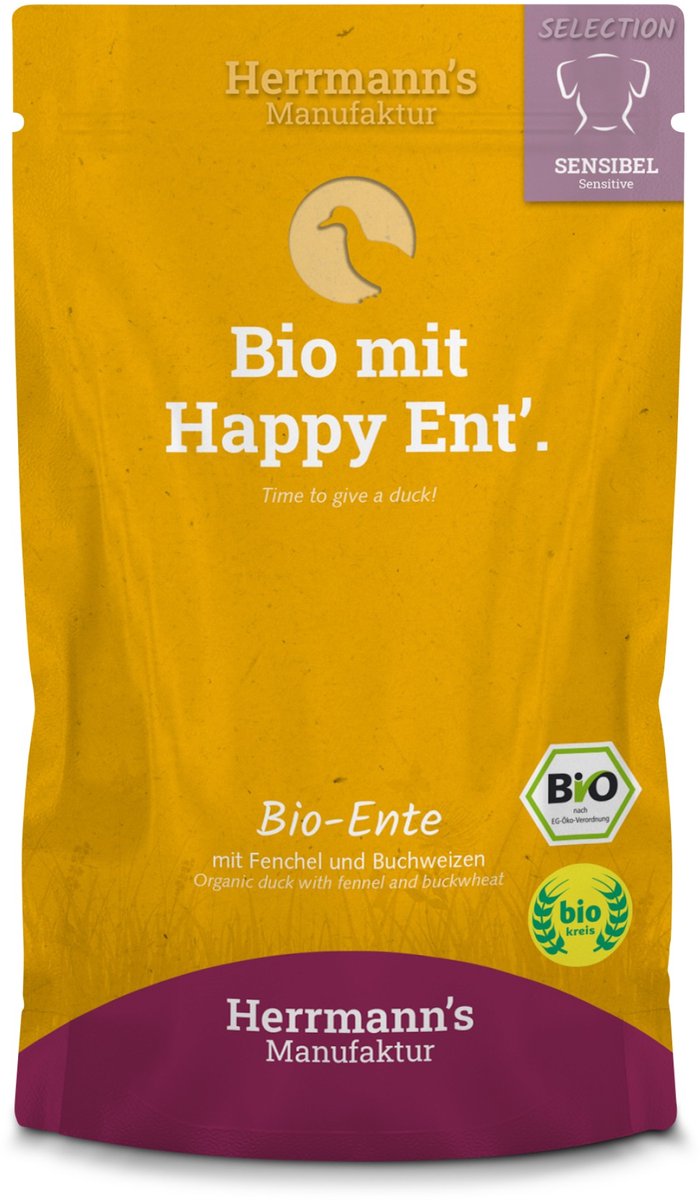 Herrmann's Bio Sensitive hond Eend met venkel 150 gr. - per 14 stuks
