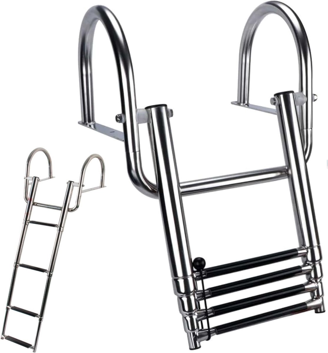 Vouwladder voor Bad, 4 Treden, RVS Telescopische Ladder met Handgrepen en Brede Pedalen voor Veilig Gebruik in de Badkamer