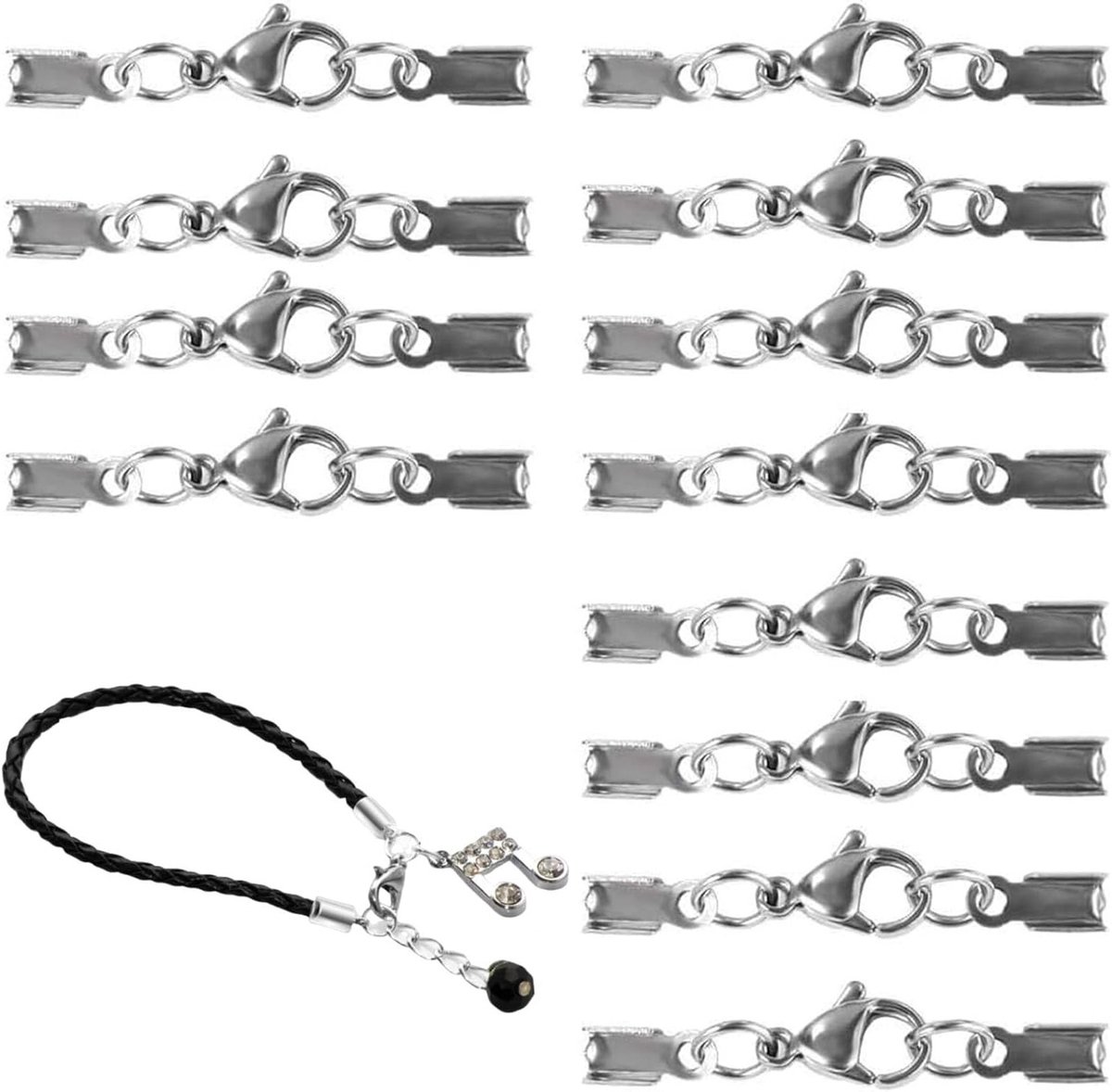 Steel clips voor leren kettingen, haakjes voor armbanden en kettingen, karabijnhaken met trekkoord voor accessoires