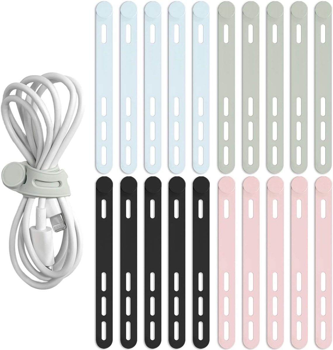 Herbruikbare Silicium Kabelbinders - 16 Stuks in 4 Kleuren voor Oplaadkabels, Audio- en Computeraccessoires