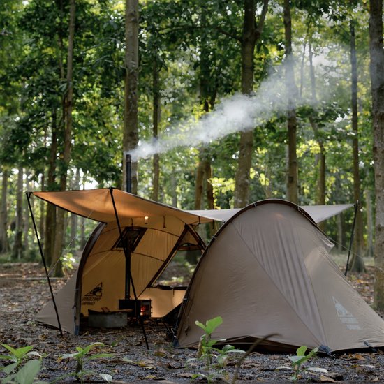 Sello! tunneltent - tent - 2 personen - 4-seizoenen - bushcraften - 3000mm waterdicht - snel op te zetten - kachelgat - lichtgewicht, 4.2kg - L428 x B143 x H149 - beige van Merkloos — afbeelding 2