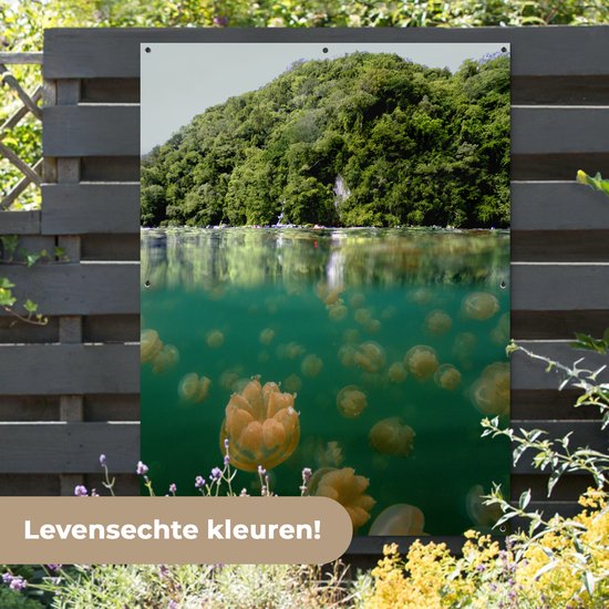 Tuinposter 120x160 cm - Tuindecoratie Kwal - Water - Groen - Poster voor in de tuin - Buiten decoratie - Schutting tuinschilderij - Tuindoek muurdecoratie - Wanddecoratie balkondoek