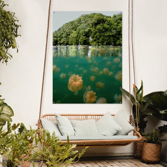 Tuinposter 120x160 cm - Tuindecoratie Kwal - Water - Groen - Poster voor in de tuin - Buiten decoratie - Schutting tuinschilderij - Tuindoek muurdecoratie - Wanddecoratie balkondoek