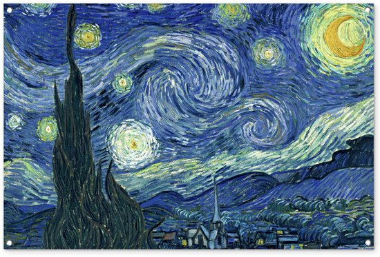 Tuinposter 120x80 cm - Tuindecoratie Sterrennacht - Schilderij - Oude meesters - Vincent van Gogh - Poster voor in de tuin - Buiten decoratie - Schutting tuinschilderij - Tuindoek muurdecoratie - Wanddecoratie balkondoek