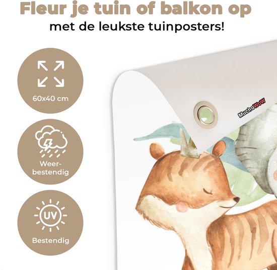 Décoration de jardin Jungle - Eléphant - Renard - Lion - 60x40 cm - Poster jardin - Toile jardin - Poster extérieur
