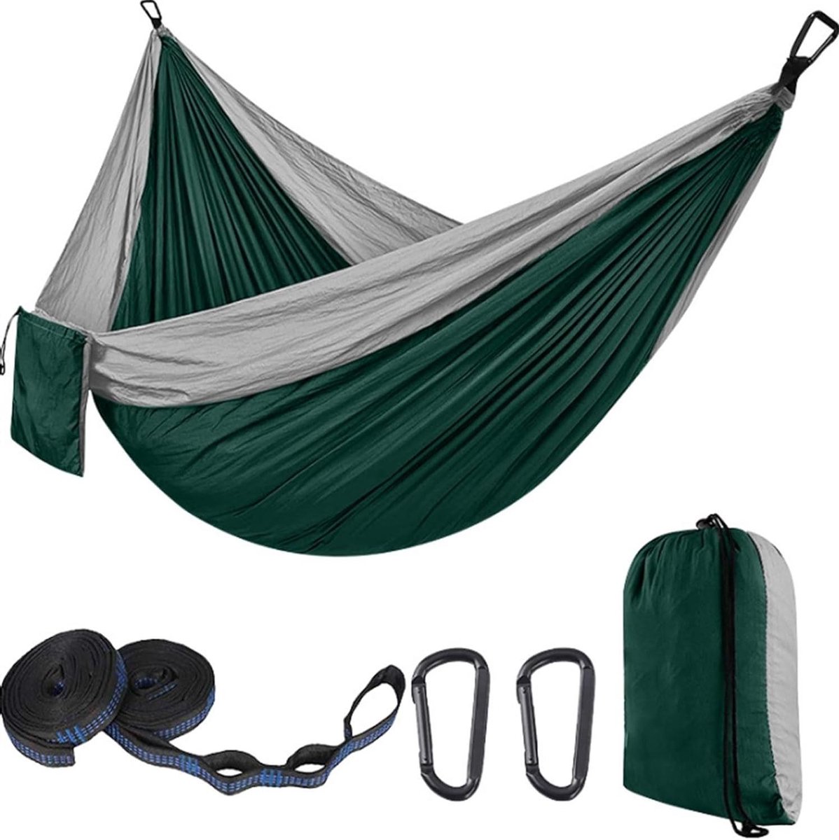 Dubbele Hangmat - Kampeerhangmat Reishangmat - Ontspannen Buiten - Scheurbestendig Nylon - 300x200 cm - Groen