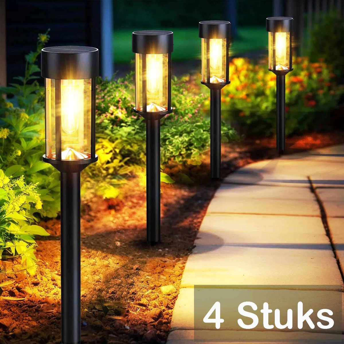 Meedeer Solar tuinverlichting-grondverlichting(4 stuks)- Tuinlampen-Tuinverlichting Op Zonne Energie-grondspots-warm wit-Grond Spots op Zonne-energie-8 Uur Buiten Verlichting-IP67 Waterdicht-Grondverlichting, Voor Tuin, Oprit