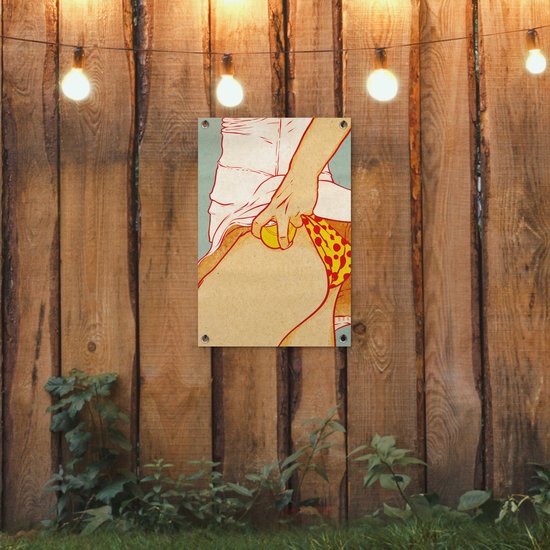 Tuinposter 40x60 cm - Tuindecoratie Vintage - Tennis - Ondergoed - Poster voor in de tuin - Buiten decoratie - Schutting tuinschilderij - Tuindoek muurdecoratie - Wanddecoratie balkondoek