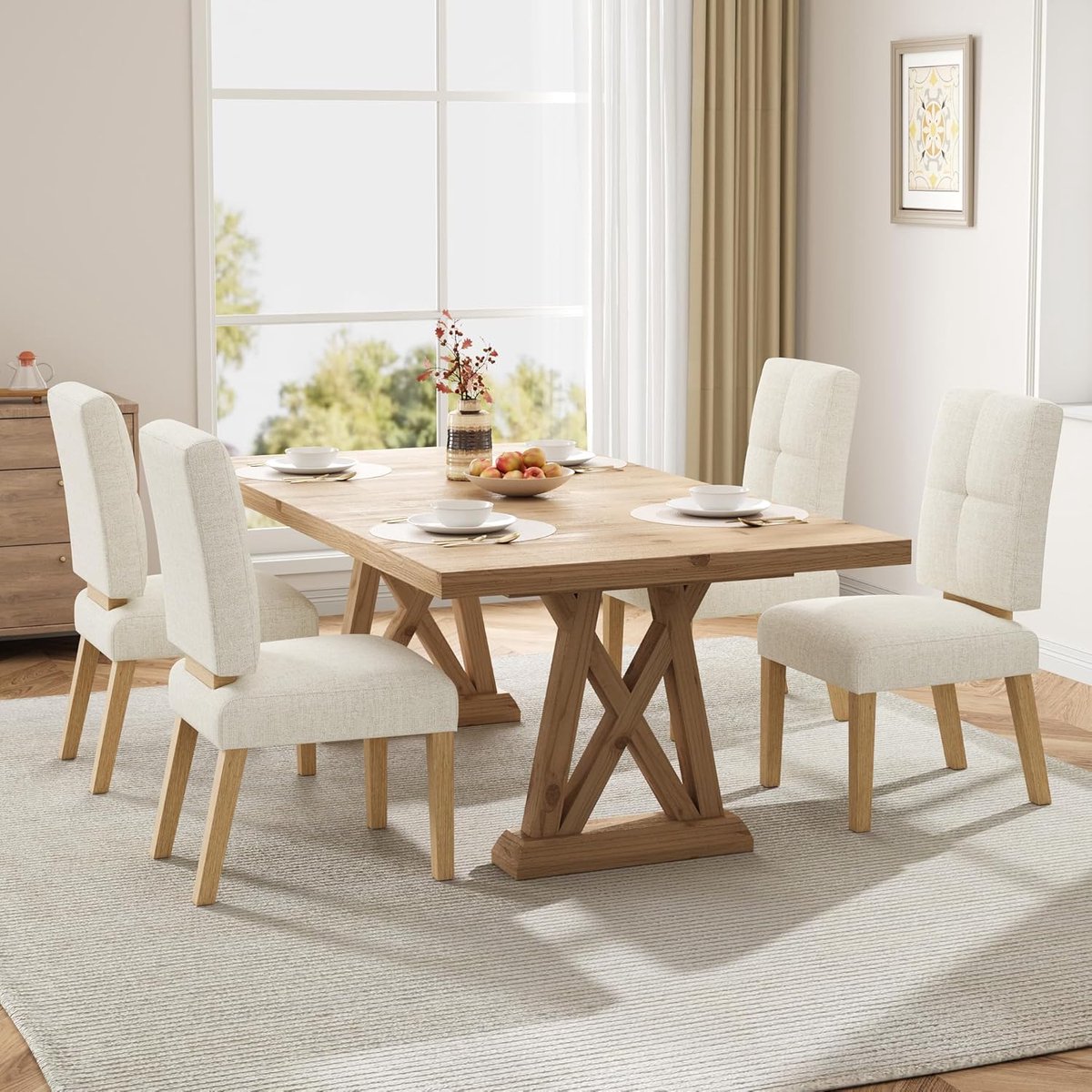 Eetkamerstoelen Set van 4 – Linnen – Ergonomisch – Beige – 61x48x93 cm – Industrohome