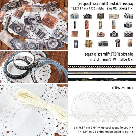 Vintage Film Scrapbook Sticker Set met Retro Camera Thema - 3 Papieren ...