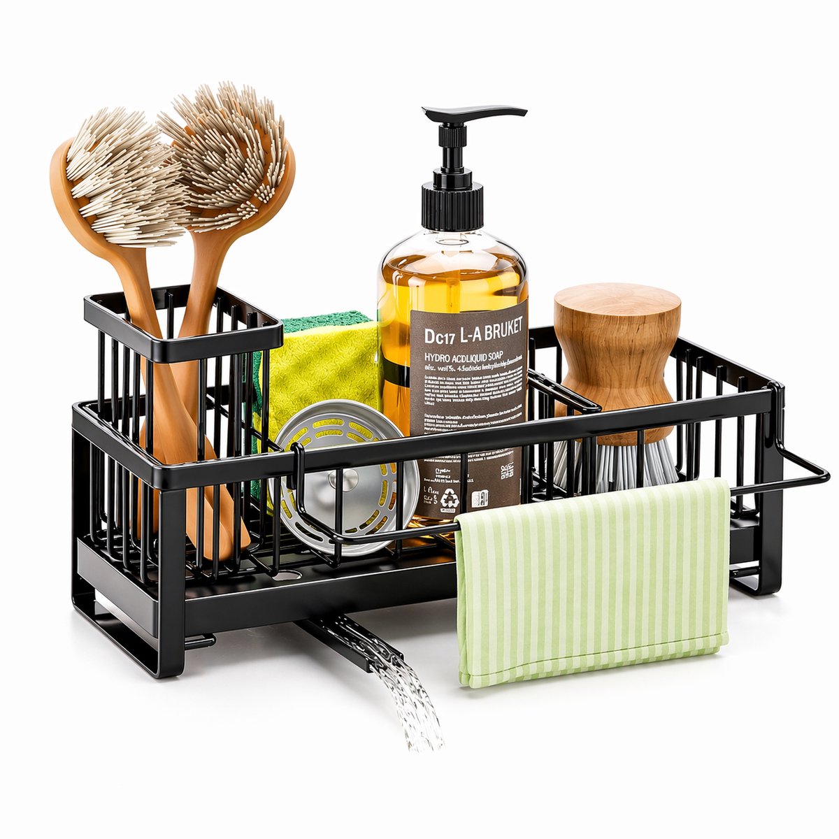 TJ Essentials Keuken / Gootsteen Organizer – Zwart – Vaatdoekhouder – Sponshouder – Gootsteenbakje - Afwasborstel Houder