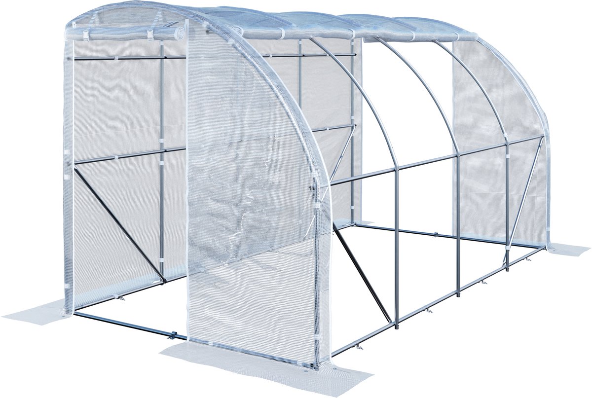 TOOLPORT Aangebouwde foliekas 2x4 m PE 180 g/m² UV-gestabiliseerd met verzinkt stalen frame, tomatenkas met zijramen