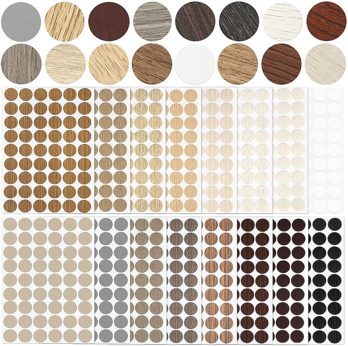 Screw hole cover stickers voor meubels, zelfklevende deksels, 864 stuks in 16 kleuren, ideaal voor schroefgaten en kappen van kasten en meubels