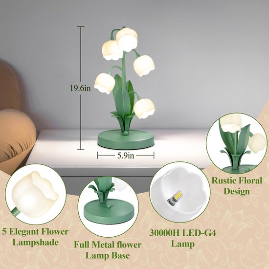 Lelietje-van-Dalen nachtlampje - 3 kleuren instelbaar - schattig design - voor slaapkamer, studentenkamer, woonkamer en kantoor decoratie - groen — afbeelding 2