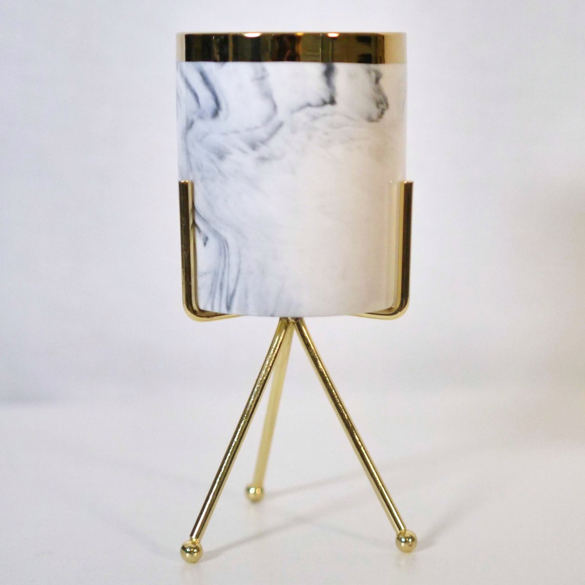 Bloempot Keramisch - Marmerlook - Minimalistisch design - Inclusief metalen standaard