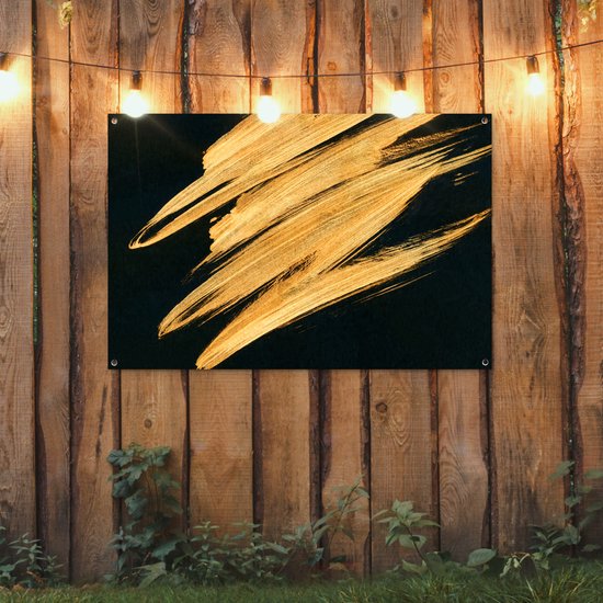 Affiche jardin - Toile jardin - Posters de jardin extérieur - Goud - Peinture - Rayures - Luxe - Abstrait - 120x80 cm - Jardin