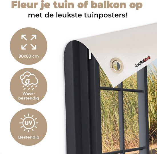 Poster met informatie: 'Fleur je tuin of balkon op met de leukste tuinposters!', afmeting 90x60 cm, weerbestendig en UV-bestendig.