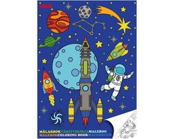 Omslag van Stoer jongens / kinder kleurboek ruimte / space / heelal om te kleuren / tekenen met planeten, sterren, raket, astronauten en ruimtewezens (creatief cadeau voor kinderen / kinderfeestje)