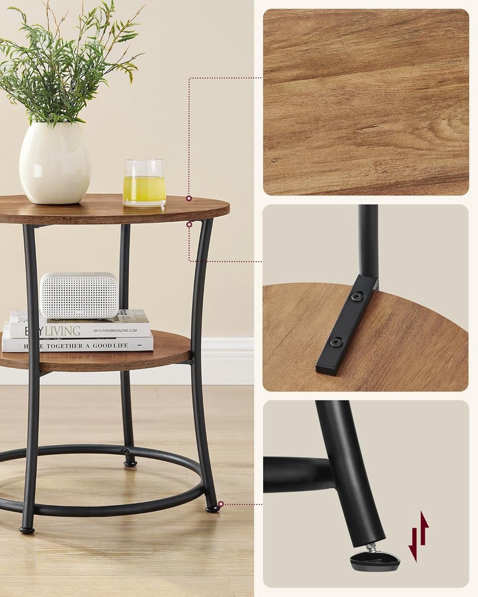 Bijzettafel Rond 2-Laags Salontafel – - Zwart - Salontafel – Meuble Paris Walnootbruin - Medahomestore