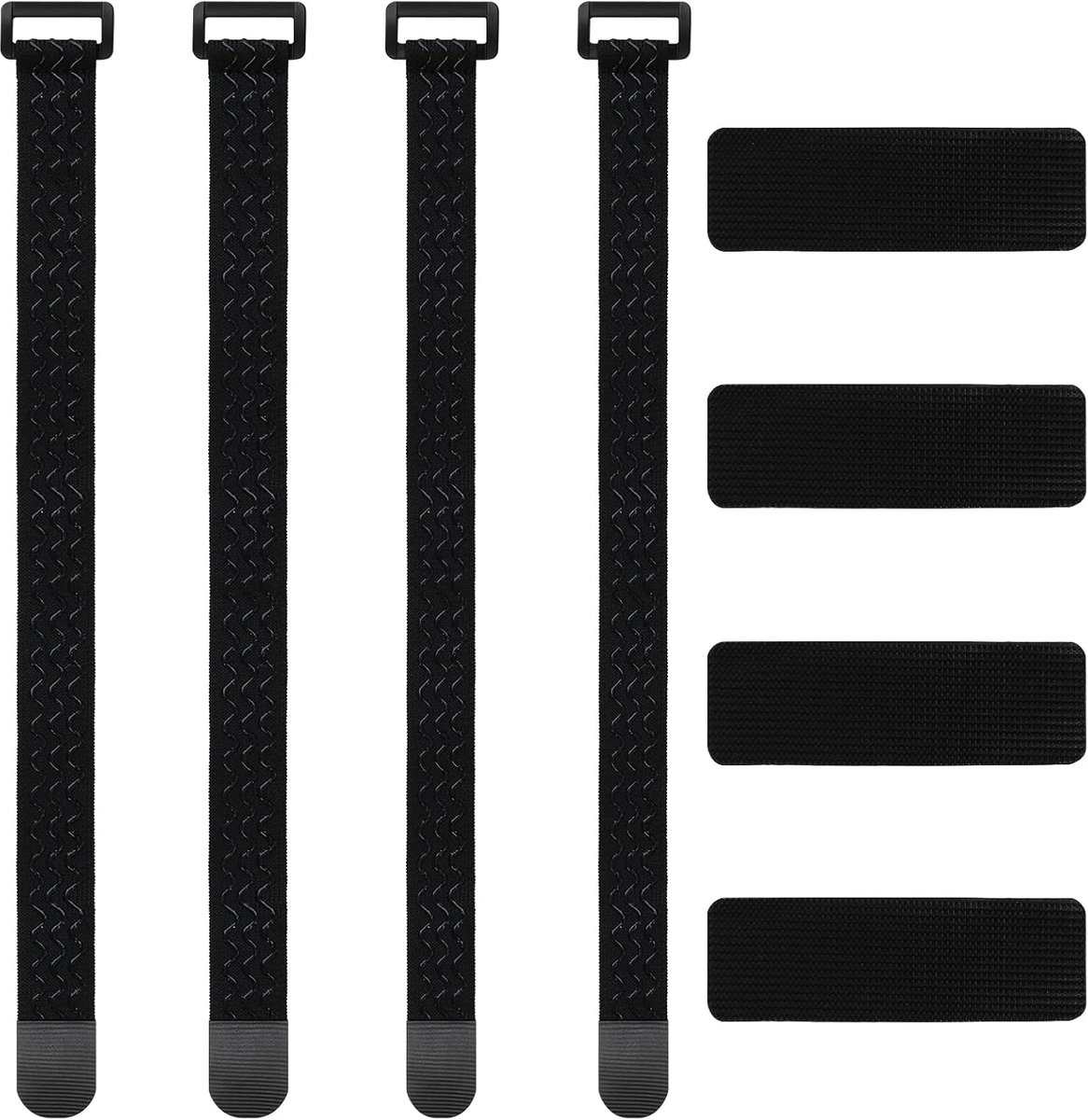 Elastic Straps - 4 Pack - Velcro Fasteners - Non-Slip Cable Ties voor Organisatie - Extension Cable en Fietshoses - 2 Sizes
