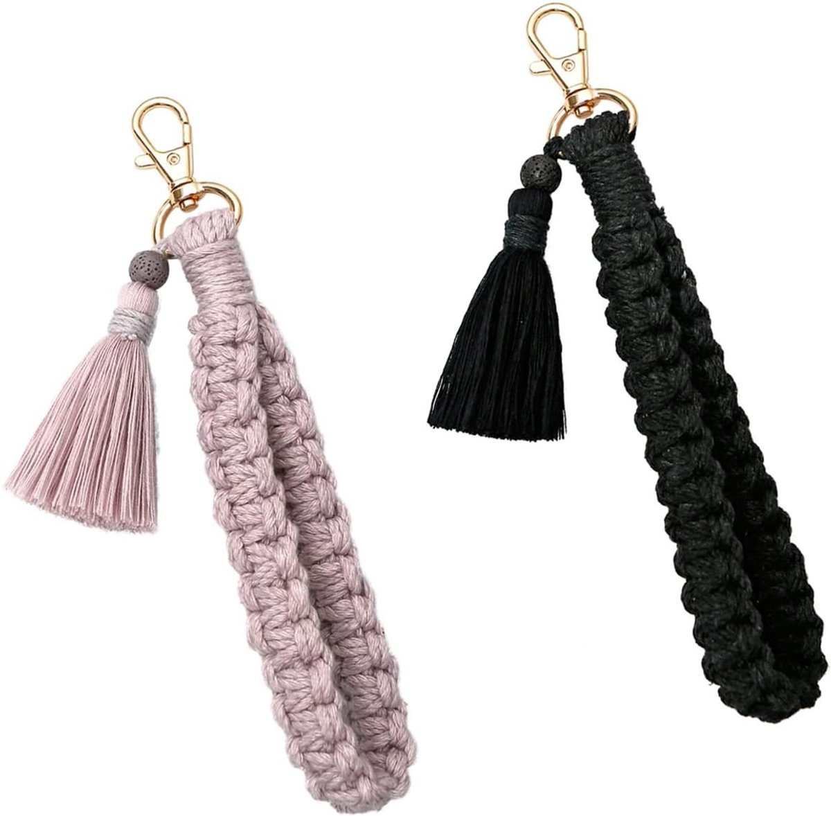 Handgemaakte macramé sleutelhangers en armbanden met franjes voor sleutels en autosleutels