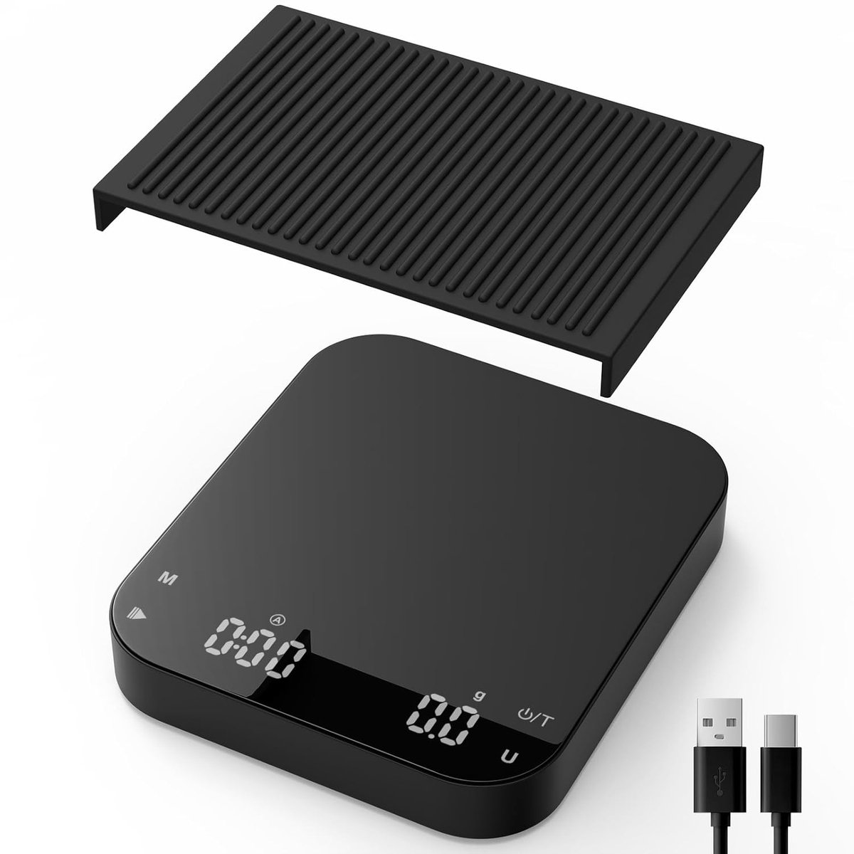 Koffieschaal met Timer - 3 kg/0.1 g - Oplaadbare Espresso Schaal met HD LCD Display - Tare Functie - Automatische - Draagbare en Nauwkeurige Koffieschaal voor Espresso en Pour-Over