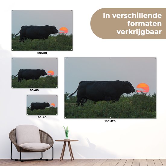Décoration de jardin Vache - Zwart - Soleil - 60x40 cm - Poster jardin - Toile jardin - Poster extérieur