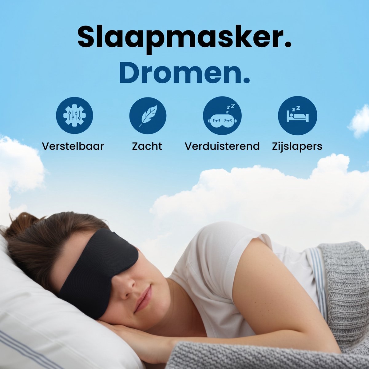 PurelyGoods® Slaapmasker - Oogmasker - Verduisterend - Mannen en Vrouwen - Katoen - Zwart — afbeelding 9