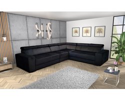 Hoekbank Hoeksalon KLAR - 6 zits - Zwart en zwarte stiksels - afkuisbare velvet stof - Euro Comfort Design