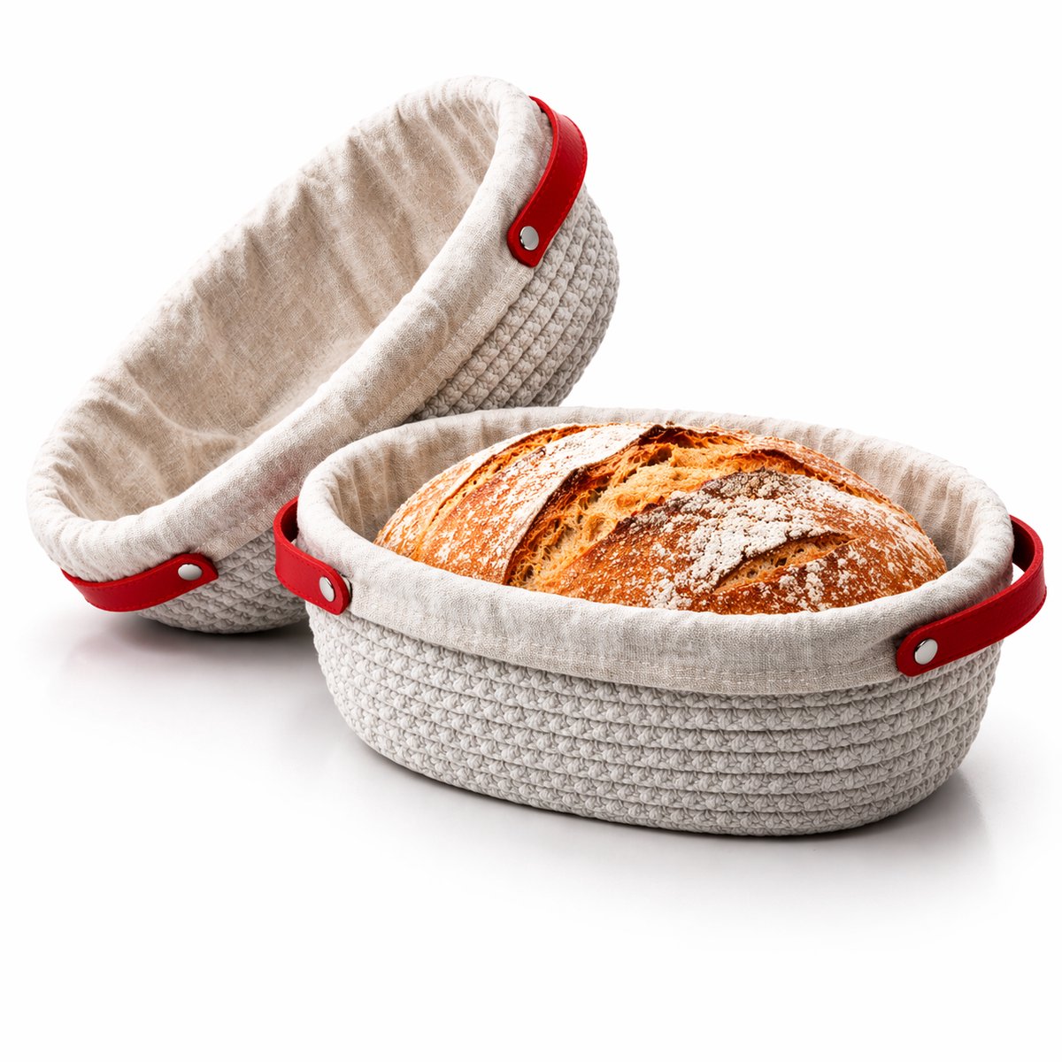 Bangosa Rijsmand Ovaal 26 cm - Rijsmandje voor Broodbakken - Zuurdesem Banneton – Ademend Katoen - Brood Bakken - Wasbaar – Voor 750-900g Deeg - 2 sets