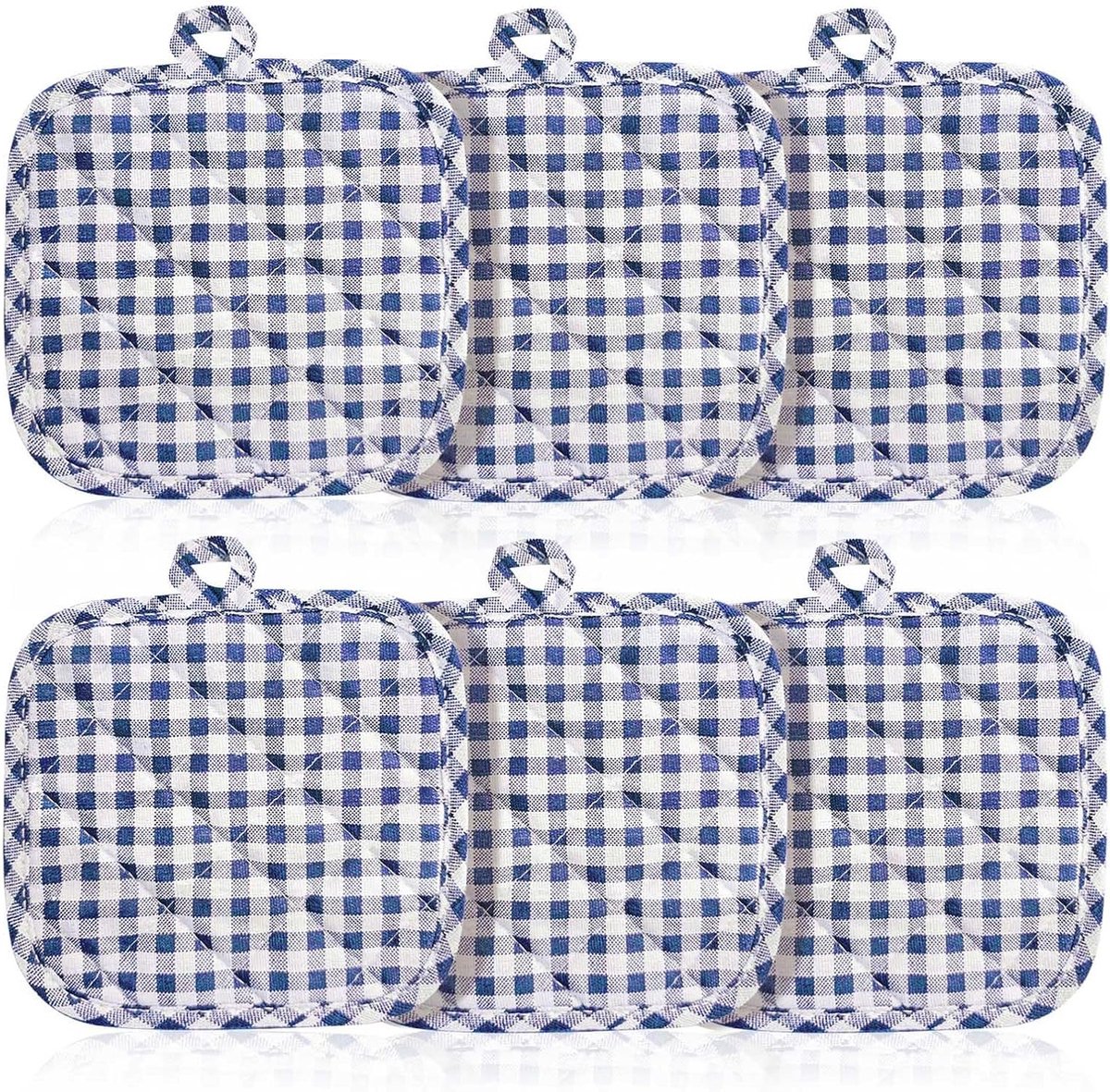 Katoenen Pannenonderzetters in Blauw Ruitpatroon, 6 Stuks, Multifunctionele Keukenaccessoires voor Koken en Organisatie