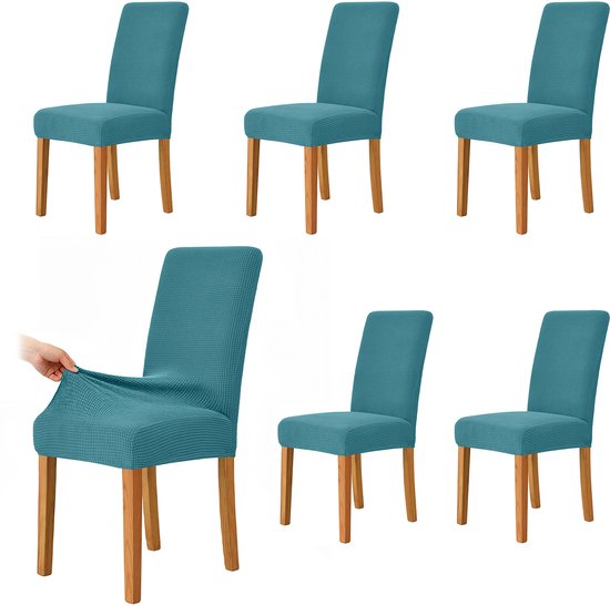 Eetkamerstoelhoezen – 6-pack – Stoelhoezen – Decoratieve zithoezen – Elastische stoelhoezen – Afneembaar & wasbaar – Eenvoudig te reinigen – Geschikt voor eetkamers, keukens, feesten en hotels –L/B/H: 38–48 / 38–48 / 47–58 cm