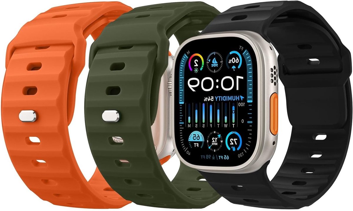 3-Pack Ocean Band Geschikt voor Apple Watch Ultra 2 en Series 1-10, Silicone Vervangband voor Heren en Dames, Duurzaam en Comfortabel voor Dagelijks Gebruik