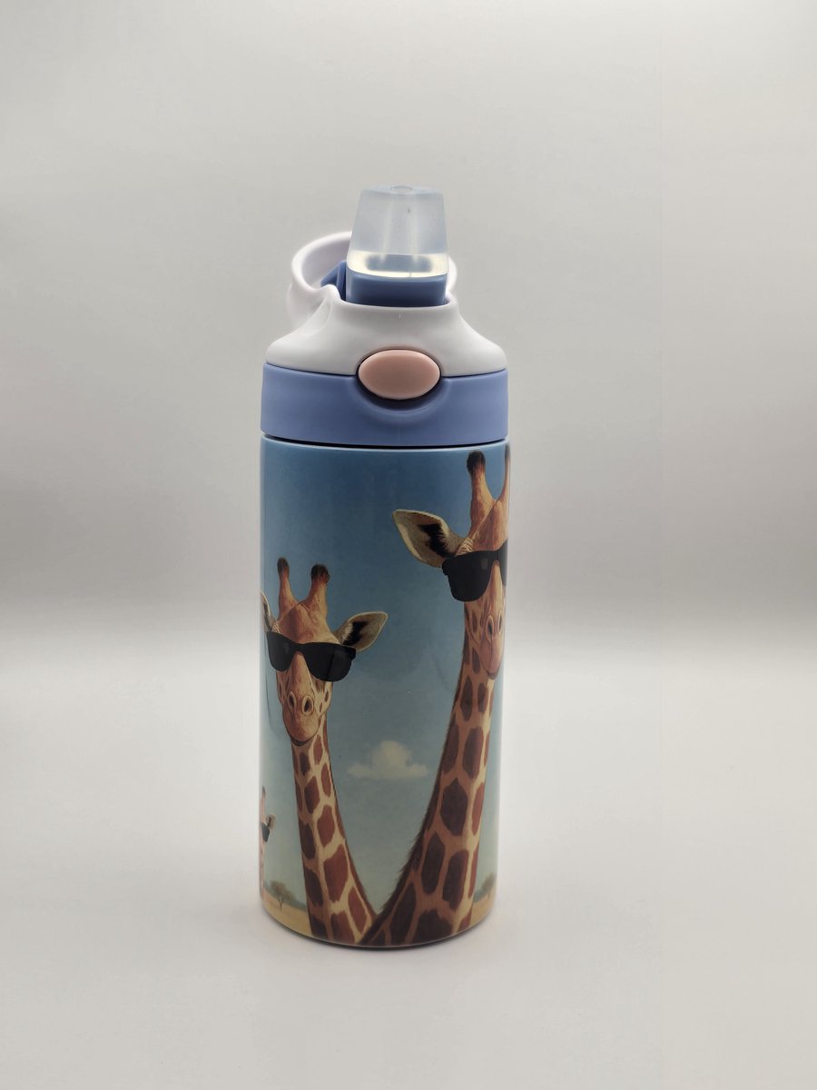 Drinkbeker - Giraf - RVS - Wit/Blauw - BPA vrij - school - kind - naam