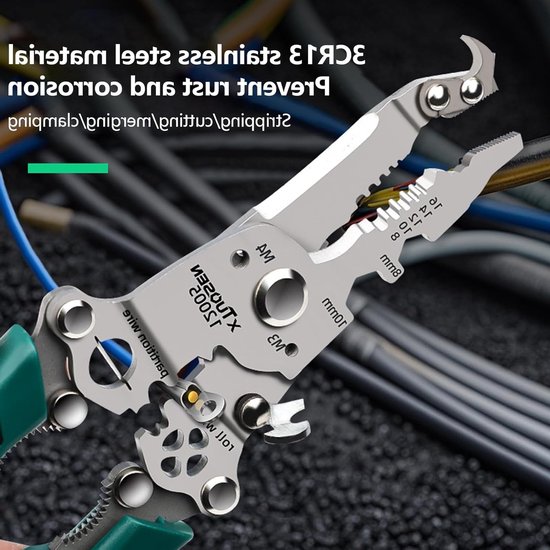 16-in-1 Vouwbare Kabelstripper voor Meerdere Doeleinden met Handschoenen - Elektrische Draadstripper voor het Snijden van Kabels en Draad, Professioneel en Efficiënt — afbeelding 4