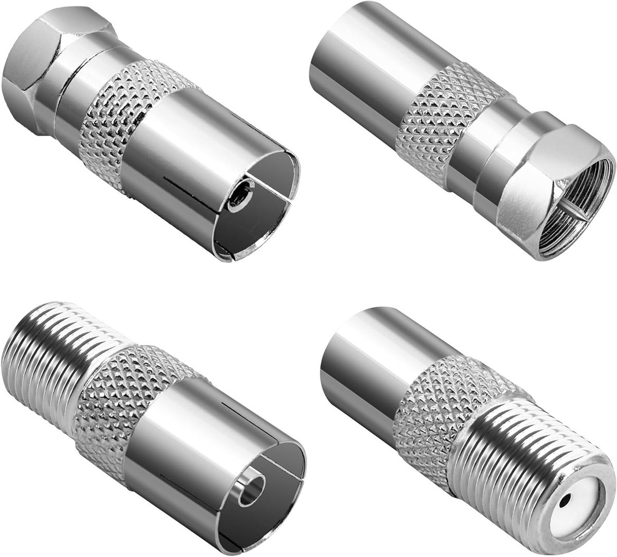F plug antenne plug satelliet kabel connector - 4-delige set - coaxiale plug - flexibele aansluiting voor TV - ShopVlot
