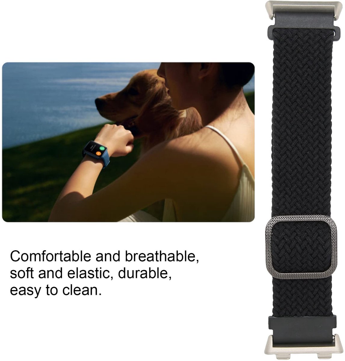 SMOAKEZ - Horloge Band voor 46mm Smartwatch - Verstelbare Flanel Band - Intrekbare Horlogeband - Zwart - Comfortabele en Eenvoudige Installatie - G...
