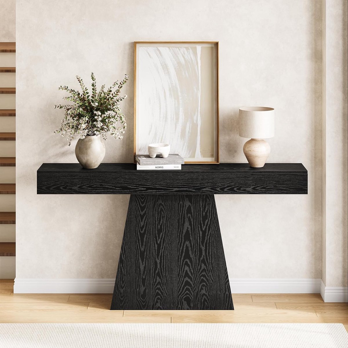 Consoletafel 160 cm – House&Garden Moderne Zwarte Haltafel van MDF met Trapezium Design – Minimalistische Sidetable voor Woonkamer, Hal, Entree en Achter de Bank – Industrieel Design Console Table 160x30x90 cm