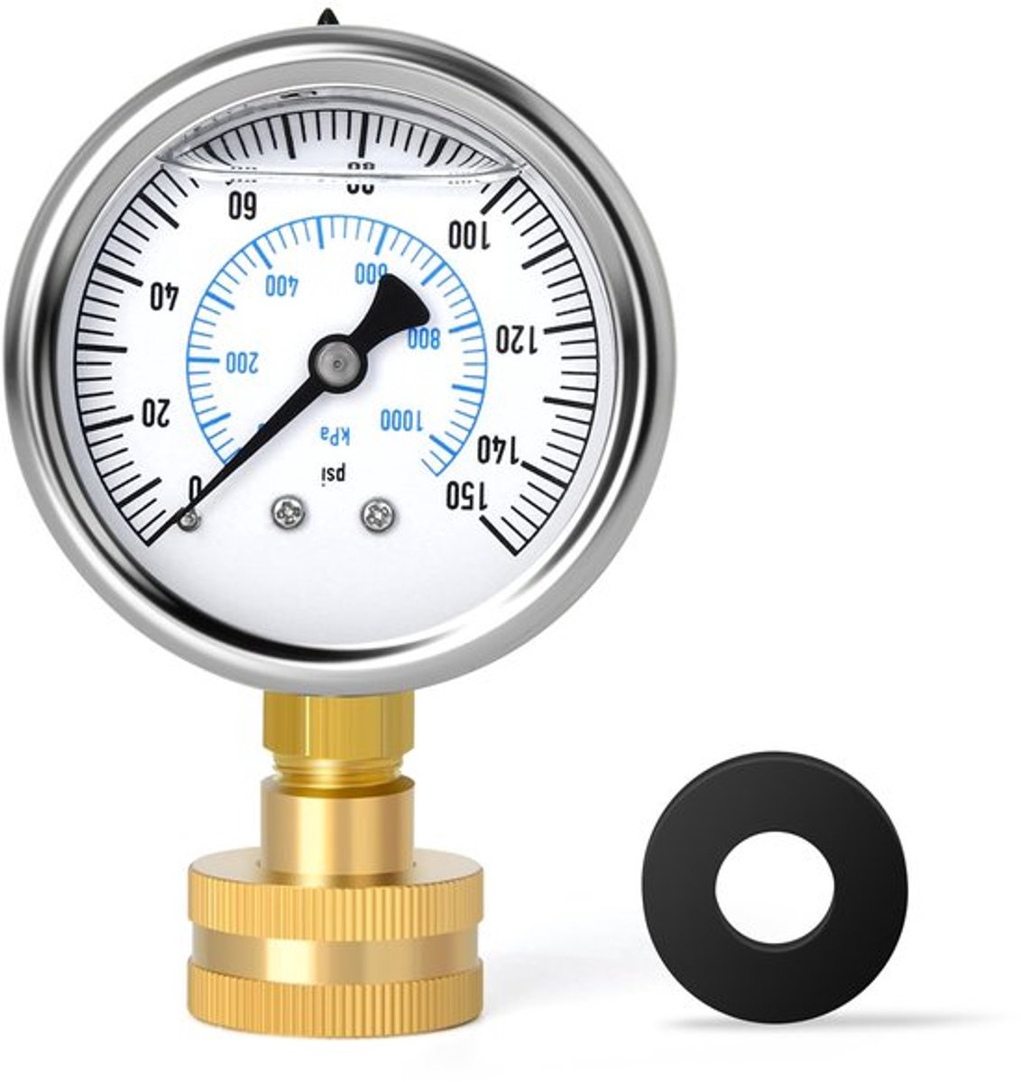 Allecto - Waterdrukmeter - 10 bar/0-1000 Kpa - Roestvrijstalen
