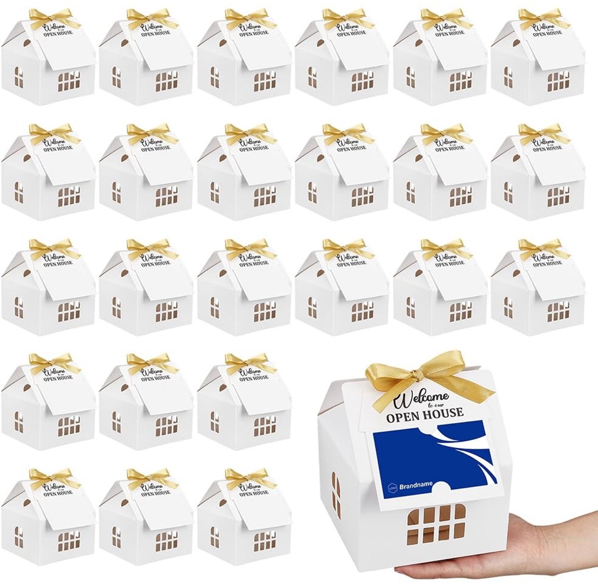 BRENZOOS- Geschenkdozen Huisvorm - 25 Set - Kartonnen Dozen - Wenskaarten - Party Favor - 12,5x12,5x8,0 cm - Unieke Decoraties - Cadeauverpakking
