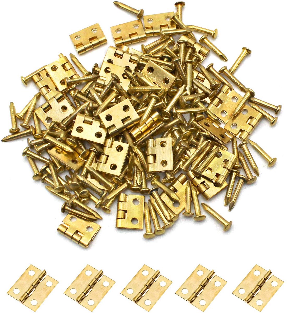 LAUZY - Mini-scharnieren - Messing mini-scharnieren voor houten kist - 60 stuks - Miniatuur meubels - Perfect voor poppenhuis en sieradenbox