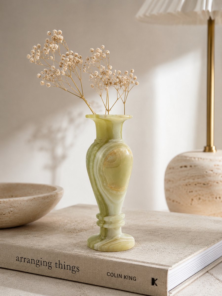 Sculptural groene onyx vaas - Zara stijl Natuursteen decoratie