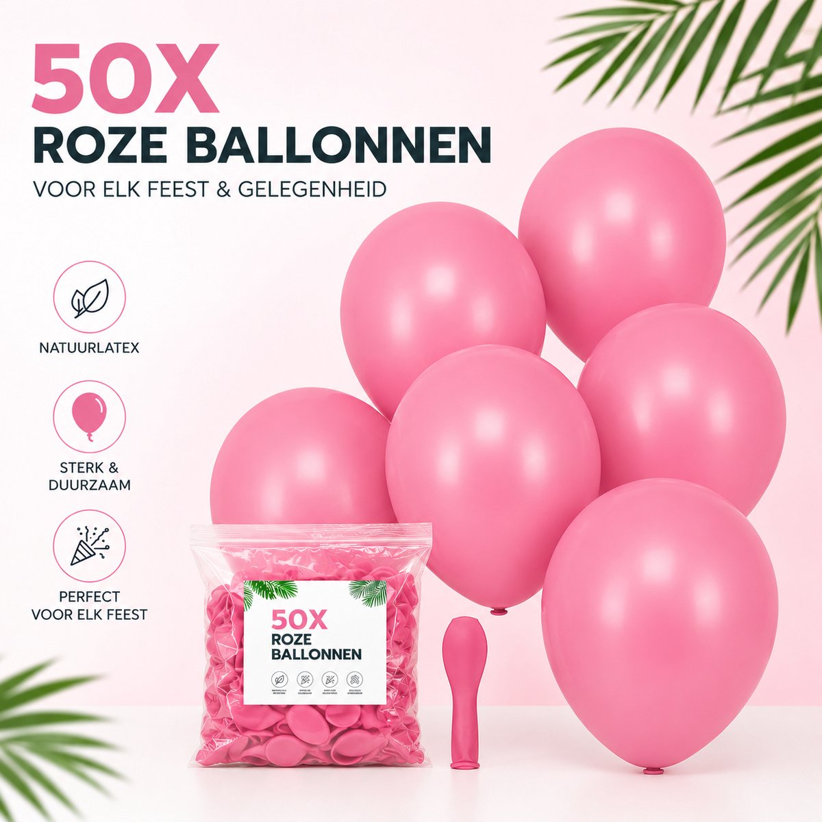 HG Party - Roze Ballonnen 12 inch – 50 stuks – Latex Feestballonnen voor Verjaardag & Bruiloft