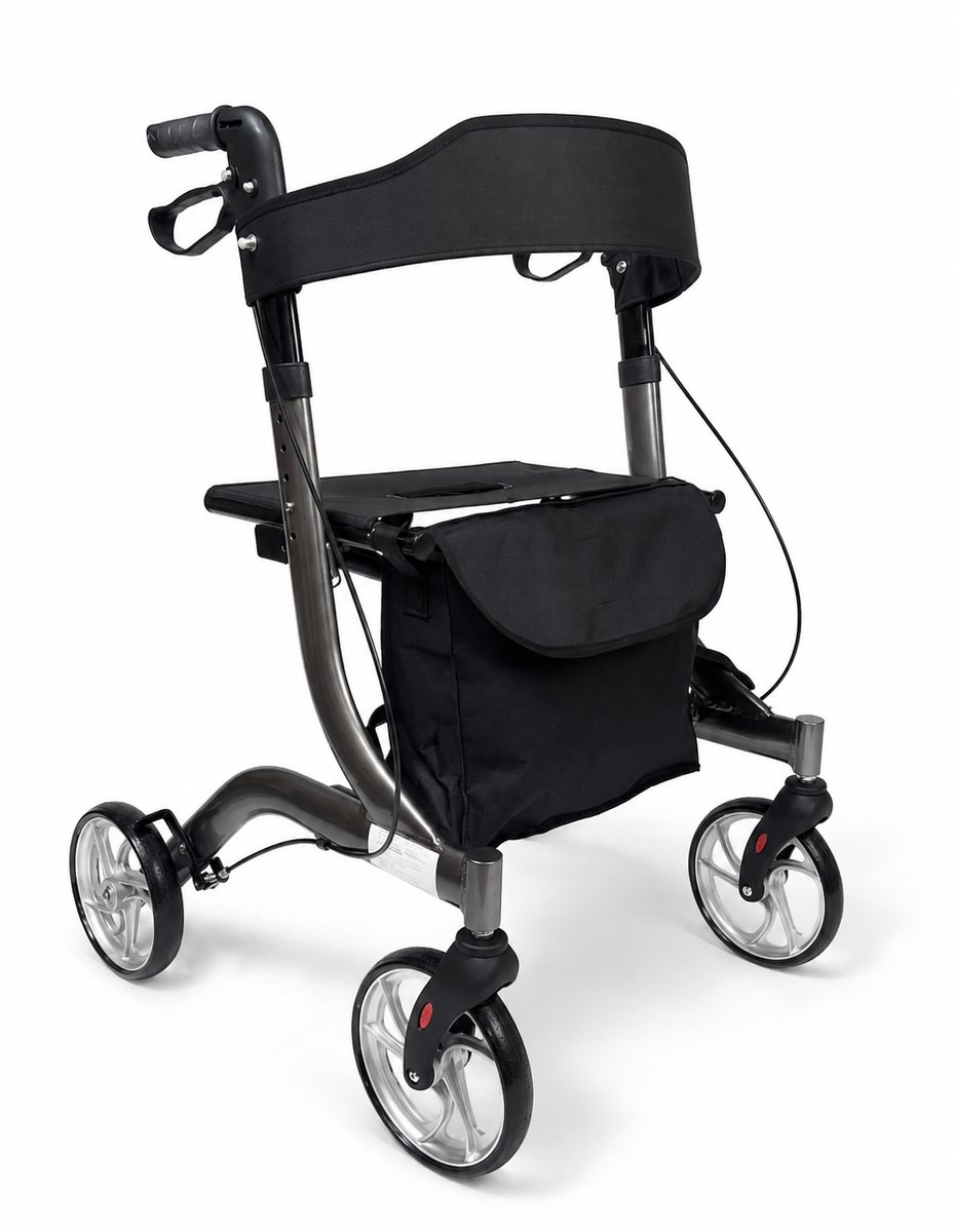 VOKA Rollator lichtgewicht en opvouwbaar - zitfunctie - voor binnen en buiten - Inclusief rollator tas -Rugleuning - Antraciet